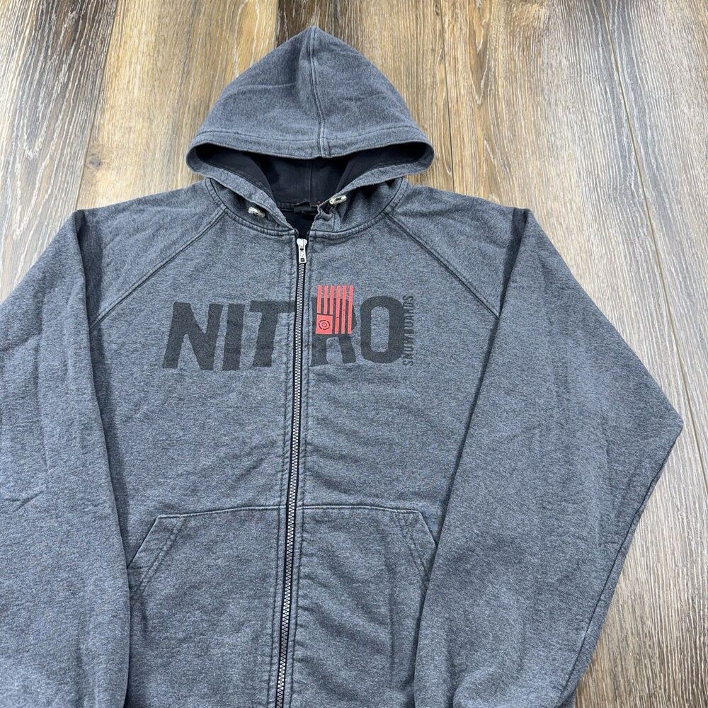 Vintage Nitro Snowboards Hoodie Mens M Gray Sweatshirt Mountain Zip Up Sweater